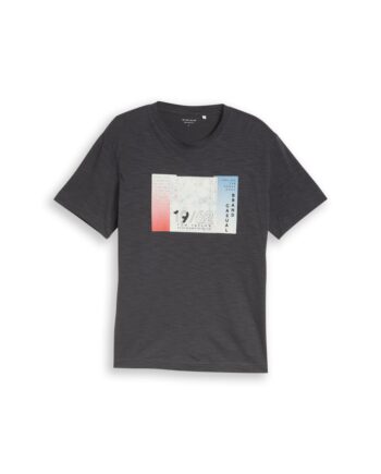 T-Shirt in Melange-Optik mit Print, Tom Tailor