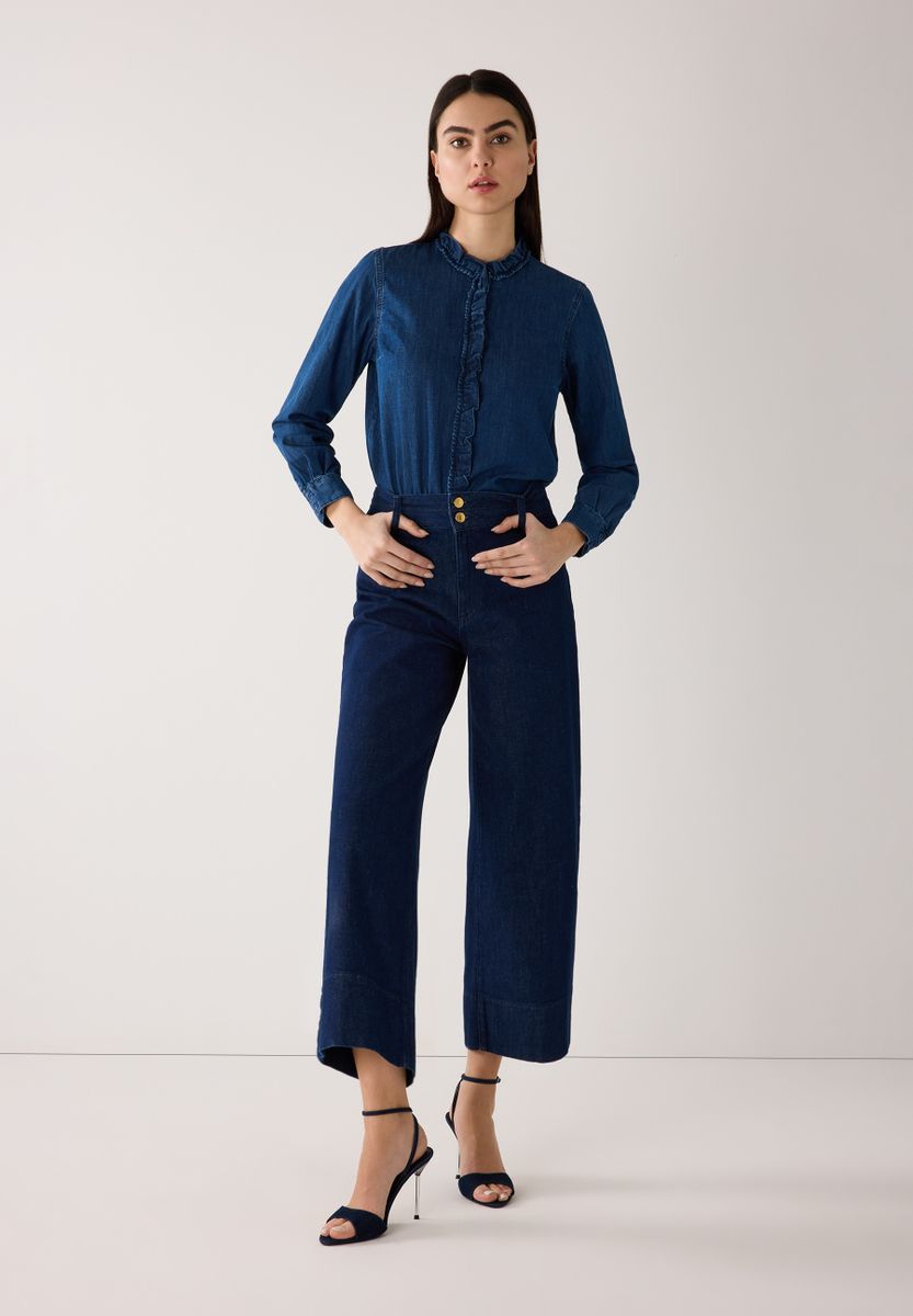 Jeansbluse mit Rüsche, more and more