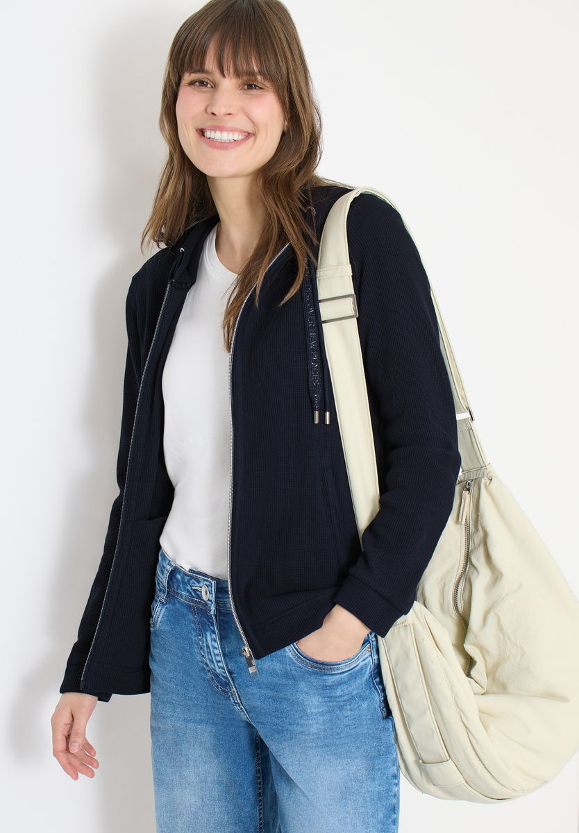 Langarm Jacke mit Kapuze und Taschen, Cecil