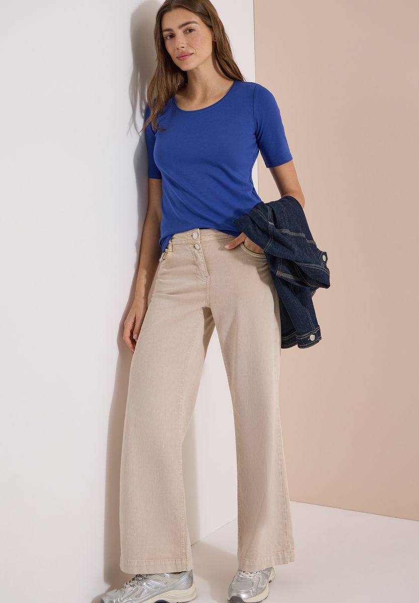 Basic T-Shirt mit Rundhals in Unifarbe, Cecil