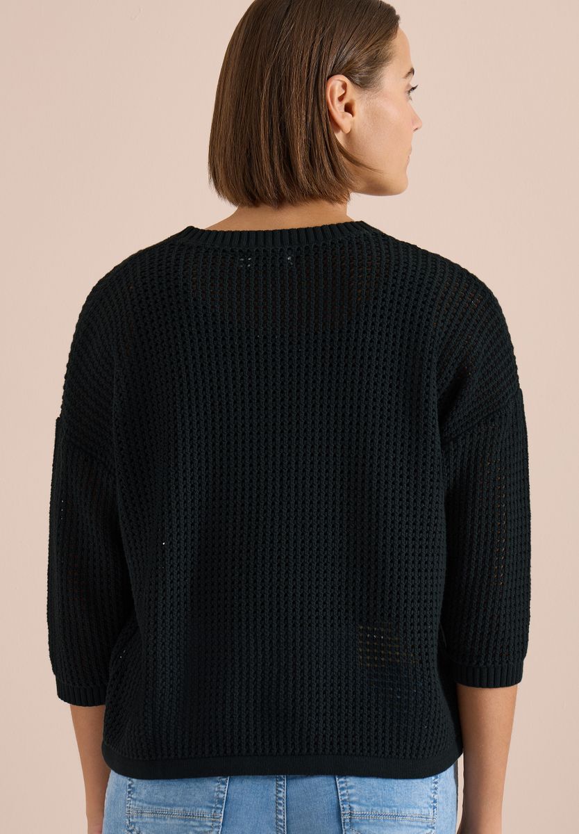 Kurzarm Pullover im Crochet-Look, Cecil