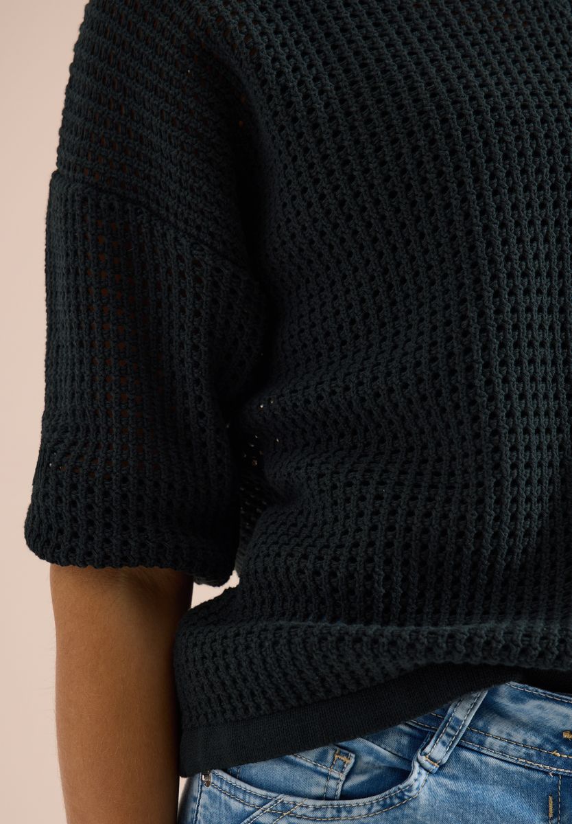 Kurzarm Pullover im Crochet-Look, Cecil