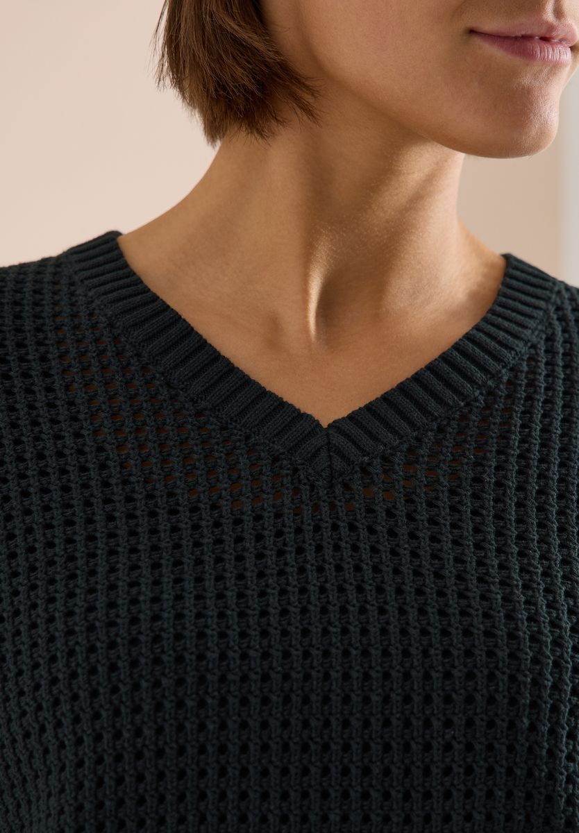 Kurzarm Pullover im Crochet-Look, Cecil